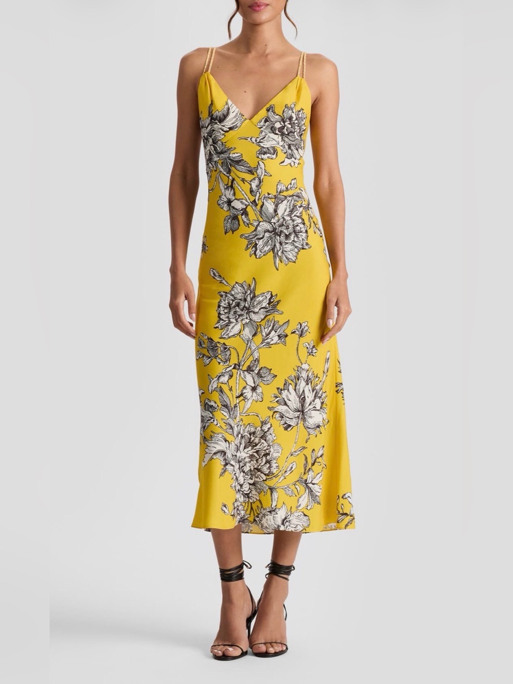 Alice and Olivia Yellow Floral Slip Midi Dress
